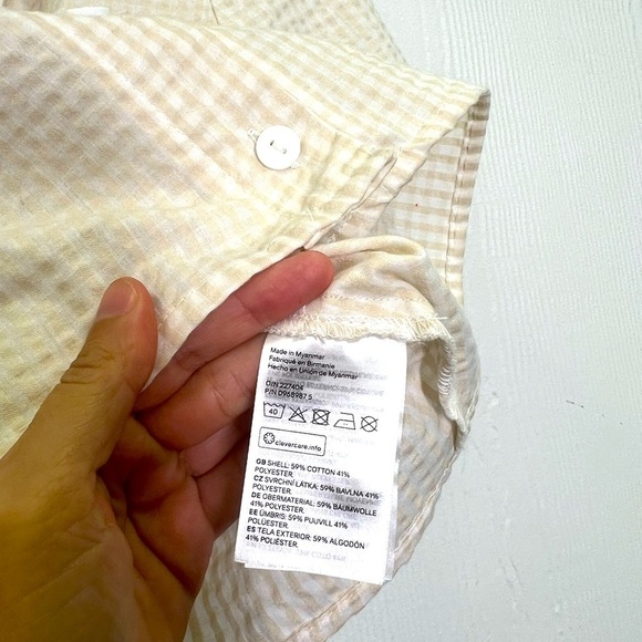 H&M - Light Beige And Whitete Checked Button Up Short Sleeve Crop Top Size M - Picture 8 of 10